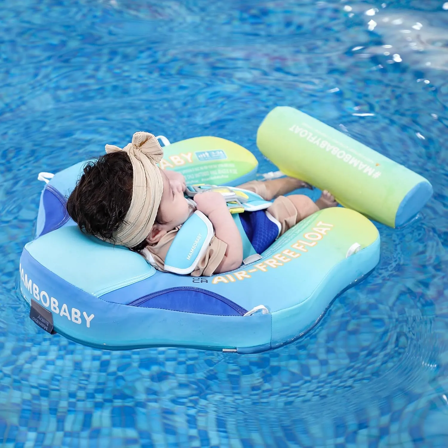 Mambobaby Float Add Tail Baby/Infant Swim Float with Canopy, Non-Inflatable Solid Upgrade Soft Waterproof Skin-Friendly Leather Material (Standard Edition Gradient)