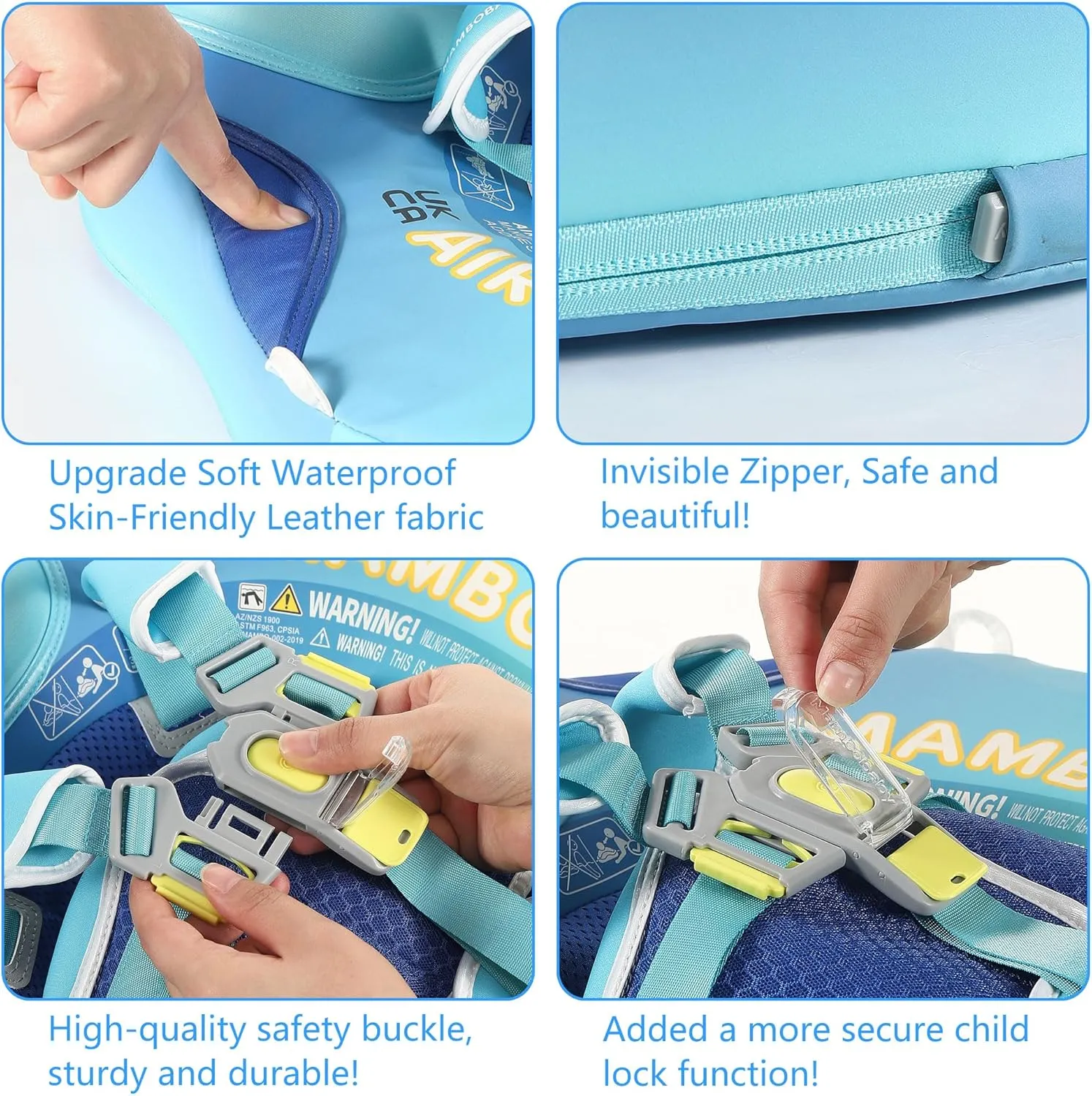 Mambobaby Float Add Tail Baby/Infant Swim Float with Canopy, Non-Inflatable Solid Upgrade Soft Waterproof Skin-Friendly Leather Material (Standard Edition Gradient)