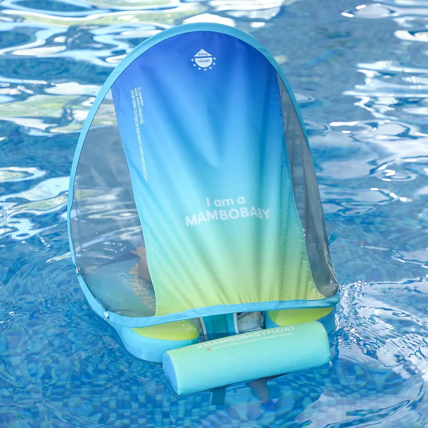 Mambobaby Float Add Tail Baby/Infant Swim Float with Canopy, Non-Inflatable Solid Upgrade Soft Waterproof Skin-Friendly Leather Material (Standard Edition Gradient)