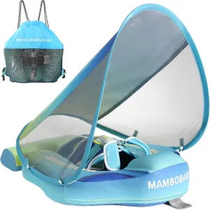 Mambobaby Float Add Tail Baby/Infant Swim Float with Canopy, Non-Inflatable Solid Upgrade Soft Waterproof Skin-Friendly Leather Material (Standard Edition Gradient)