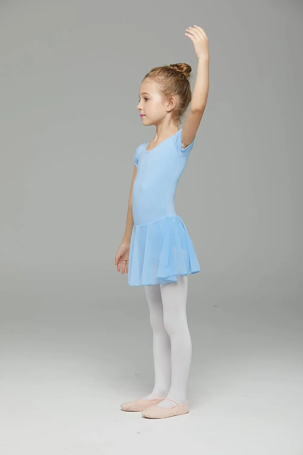 MdnMd Toddler Ballet Leotards for Girls Dance Leotards with Skirt Gymnastic Ballerina Outfit Dress Classic Short Sleeve