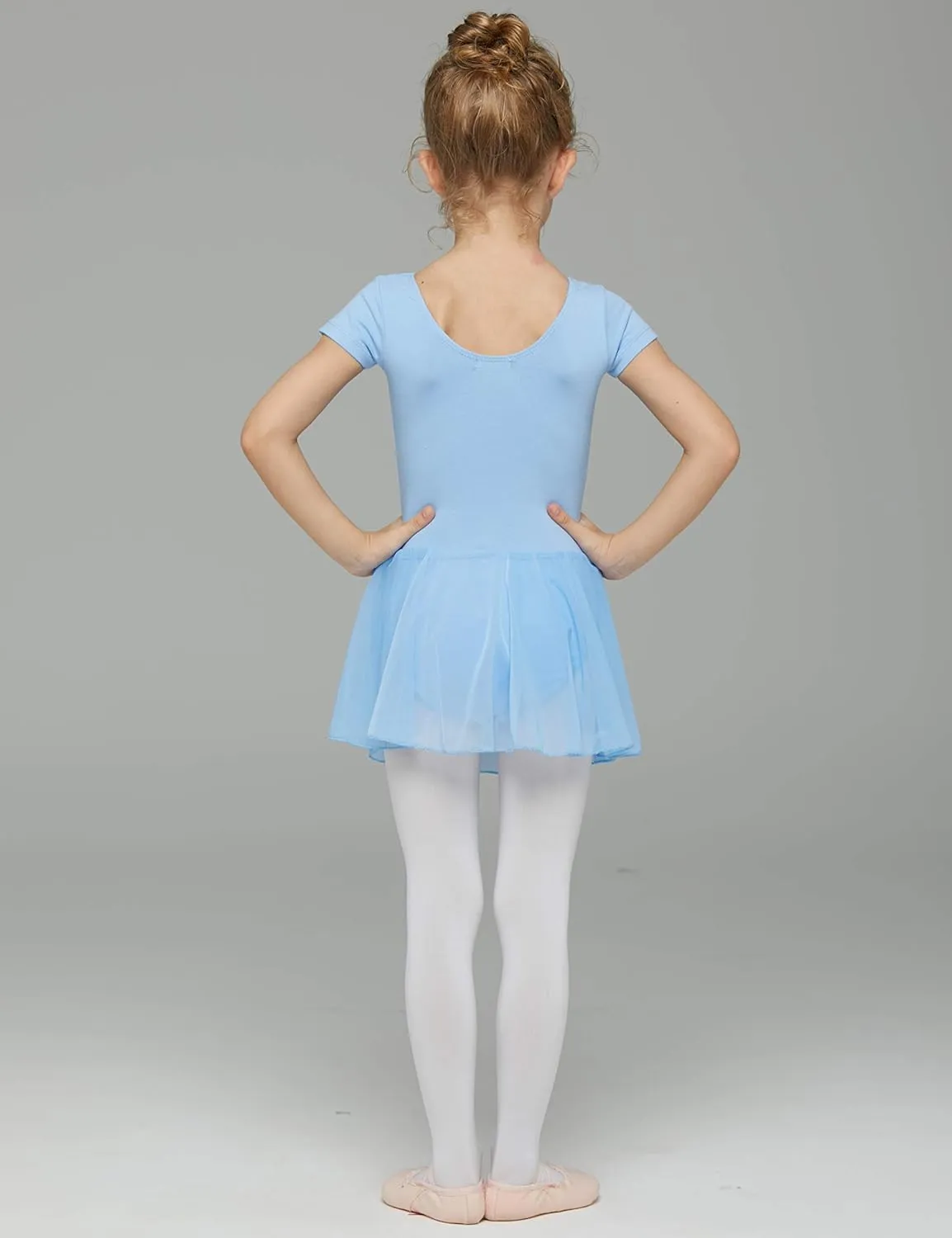 MdnMd Toddler Ballet Leotards for Girls Dance Leotards with Skirt Gymnastic Ballerina Outfit Dress Classic Short Sleeve