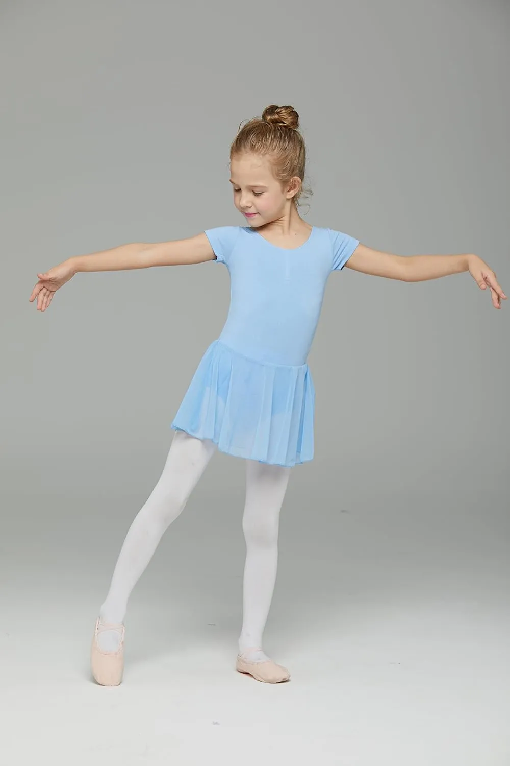 MdnMd Toddler Ballet Leotards for Girls Dance Leotards with Skirt Gymnastic Ballerina Outfit Dress Classic Short Sleeve