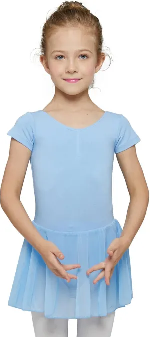 MdnMd Toddler Ballet Leotards for Girls Dance Leotards with Skirt Gymnastic Ballerina Outfit Dress Classic Short Sleeve