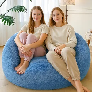 MEGO 5FT Fluffy Faux Fur Giant Bean Bag Chair Cover (No Filler), Cozy Plush Stuffed Animal Storage Beanbag, Ultra-Soft Anti-slip Lazy Sofa Bed Cover Home Decor Gaming Living Room Bedroom, Ombre Blue
