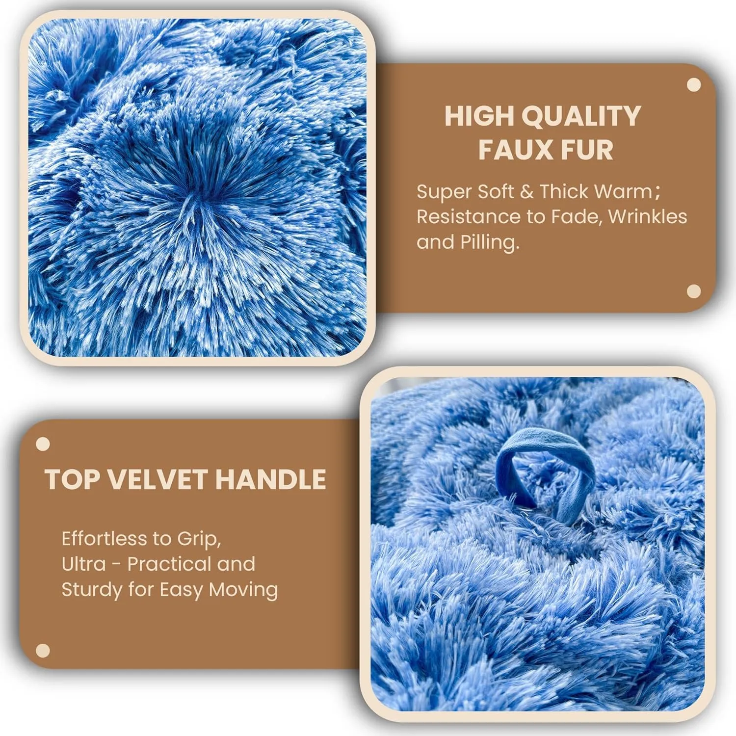 MEGO 5FT Fluffy Faux Fur Giant Bean Bag Chair Cover (No Filler), Cozy Plush Stuffed Animal Storage Beanbag, Ultra-Soft Anti-slip Lazy Sofa Bed Cover Home Decor Gaming Living Room Bedroom, Ombre Blue