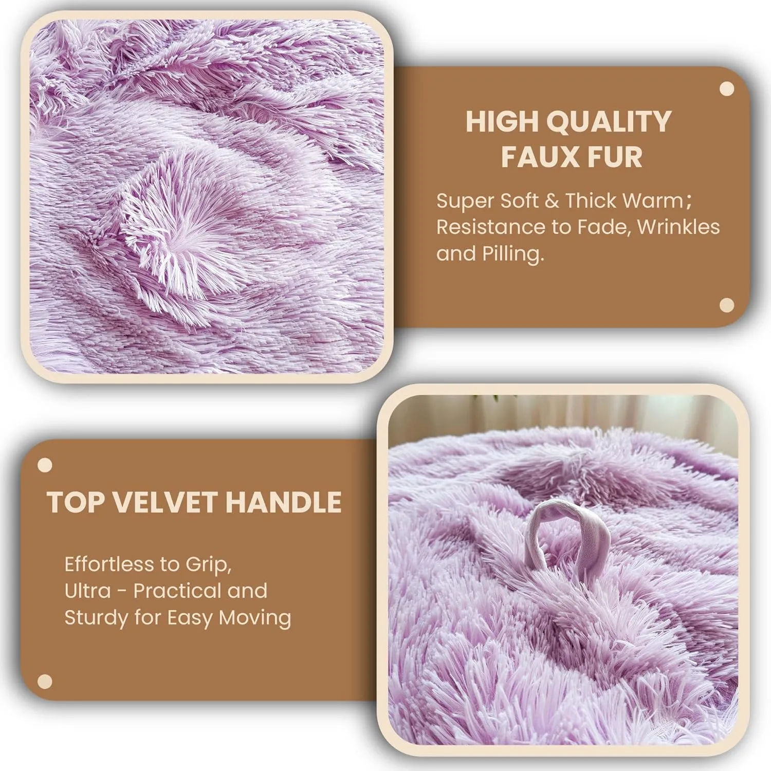MEGO 5FT Giant Faux Fur Comfy Bean Bag Chair Cover (No Filler), Oversized Soft Fluffy Lazy Sofa Bed Cover Light Purple, Anti-Slip Fuzzy Beanbag Cover for Adults Kids Girls Teens, Lavender