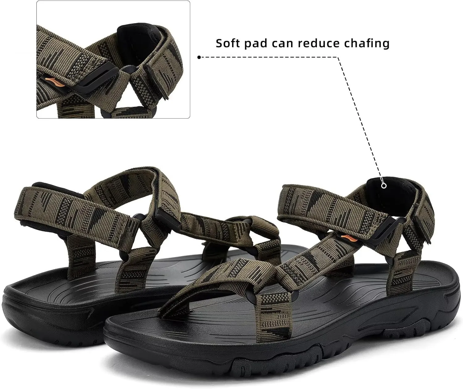 Men's Sport Hiking Sandals with Arch Support Lightweight EVA Midsole Outdoor Beach Water Sandal