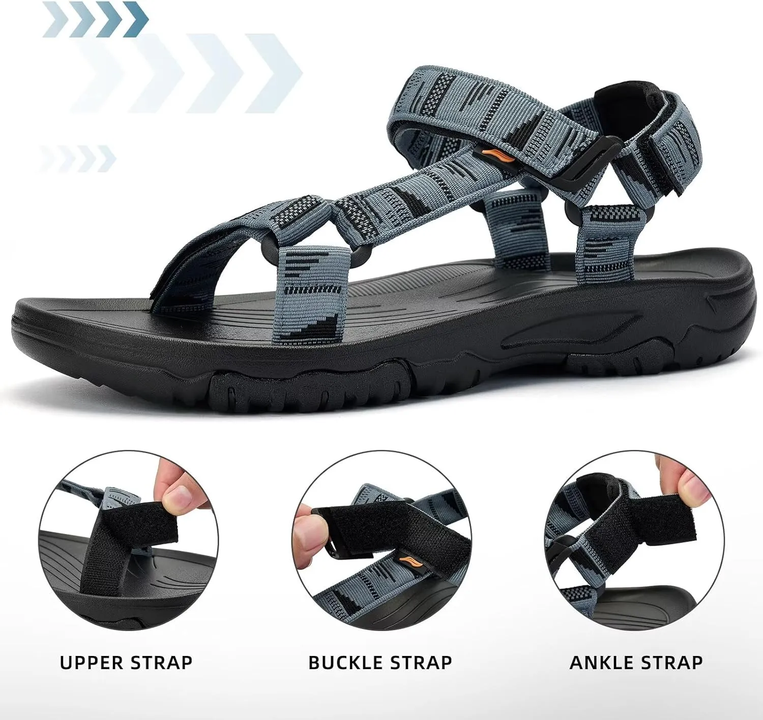 Men's Sport Hiking Sandals with Arch Support Lightweight EVA Midsole Outdoor Beach Water Sandal