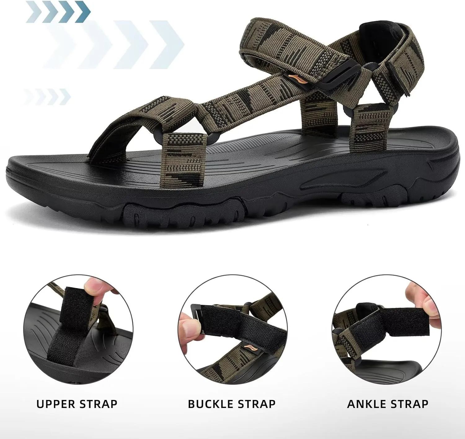 Men's Sport Hiking Sandals with Arch Support Lightweight EVA Midsole Outdoor Beach Water Sandal