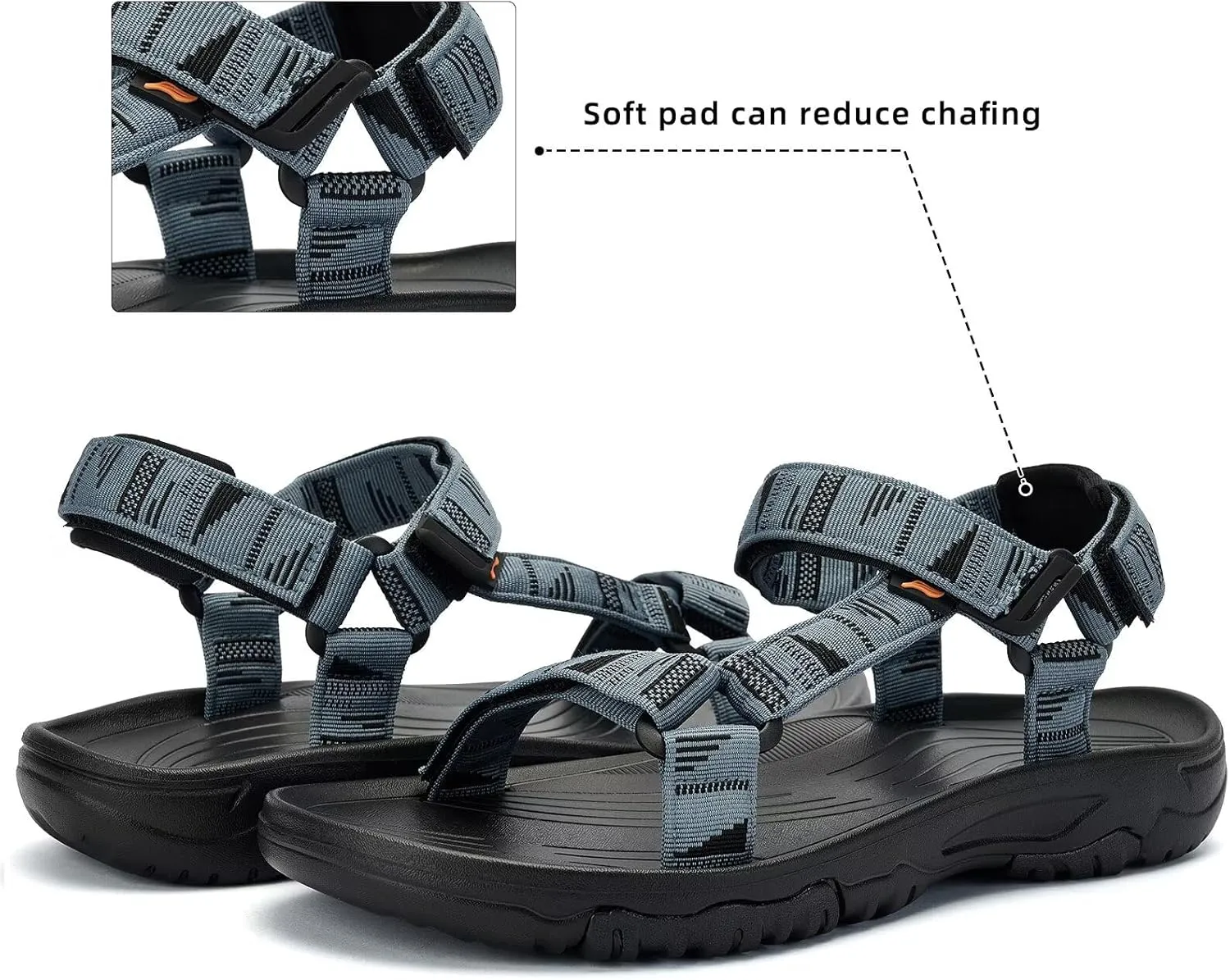 Men's Sport Hiking Sandals with Arch Support Lightweight EVA Midsole Outdoor Beach Water Sandal
