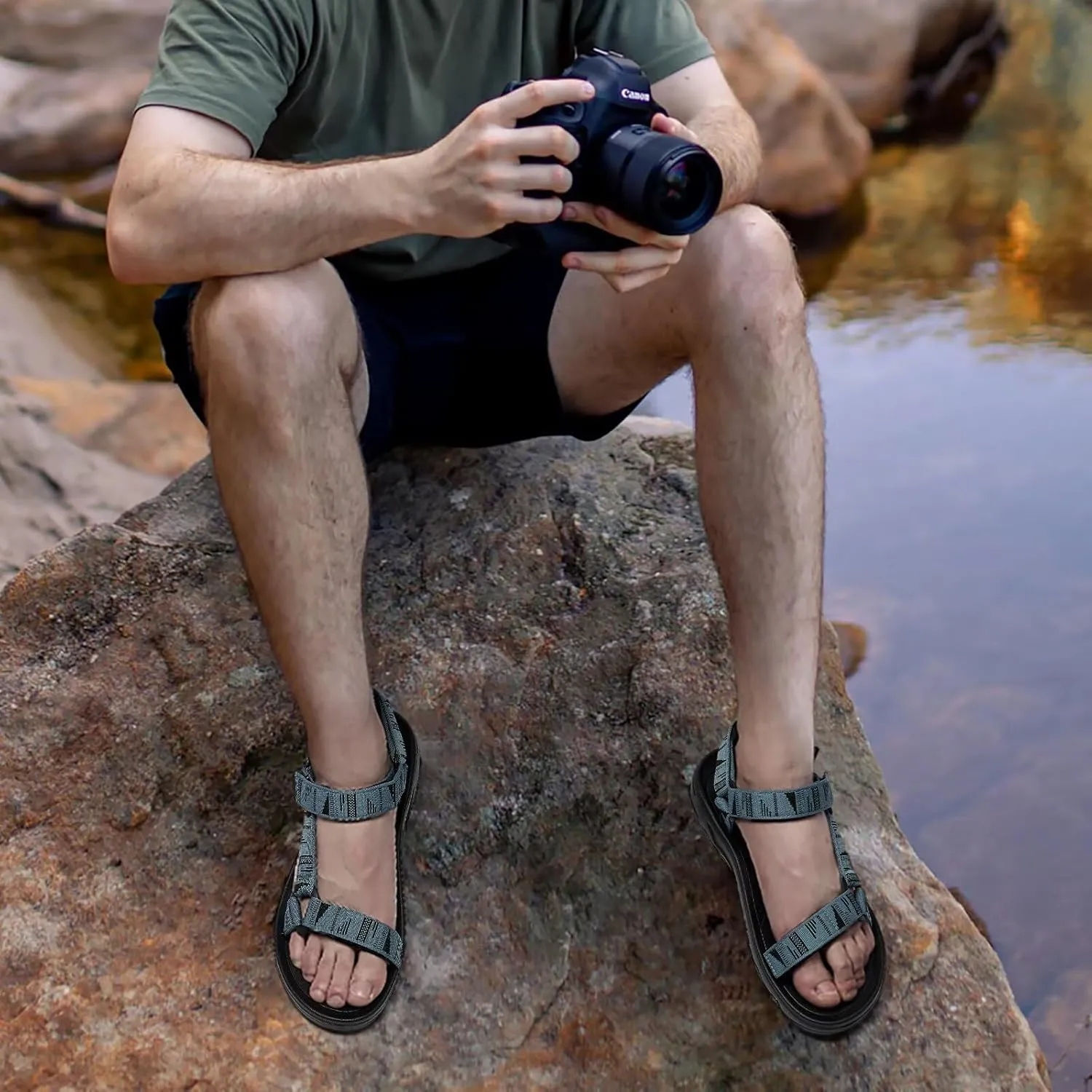 Men's Sport Hiking Sandals with Arch Support Lightweight EVA Midsole Outdoor Beach Water Sandal