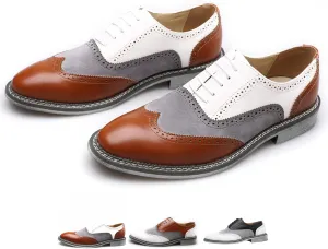 Men's Wingtip Two Tone Patchwork Brogue Oxfords Shoes: Fashion Classic Round-Toe Lace Up Low Top Leather Dress Shoes