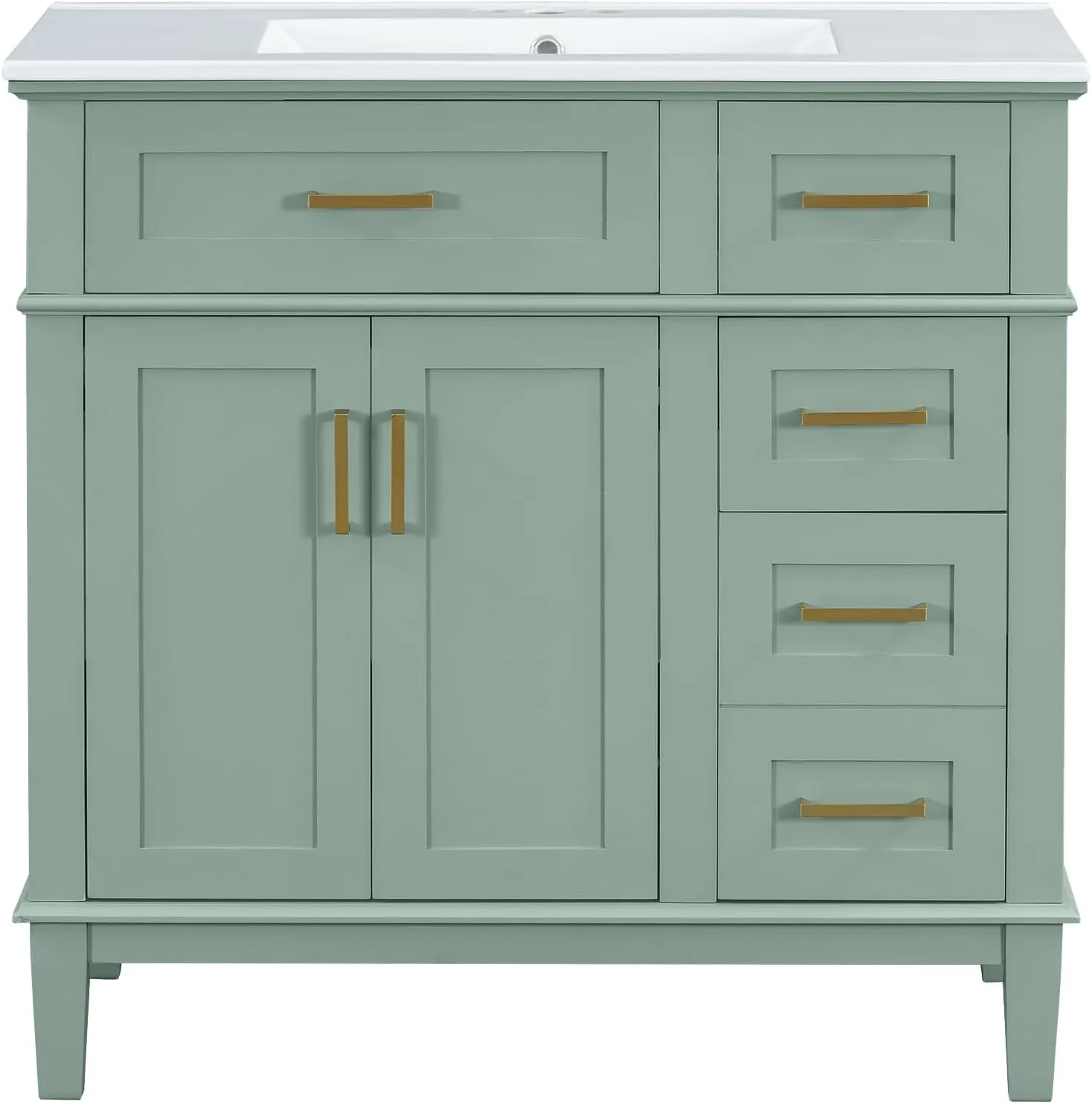 Merax 36 inch Bathroom Vanity with Sink, Modern Wood Bathroom Cabinet in Green, Bathroom Vanity Set with Tip-Out Drawer, 4 Drawers & Double Doors,Undermount Ceramic Basin
