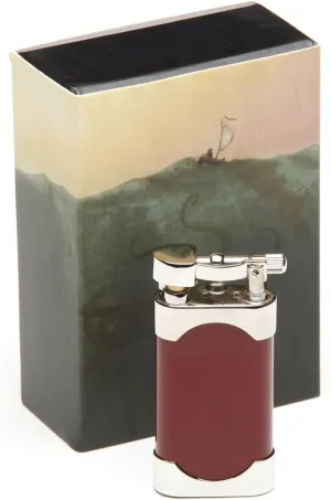 Mikazuki Japanese Dual Flame Pipe Lighter - Refillable, Angled & Adjustable Soft-Flame, Travel Friendly, Small Pocket Size, Flip Top, Uses Butane (Red & Silver)