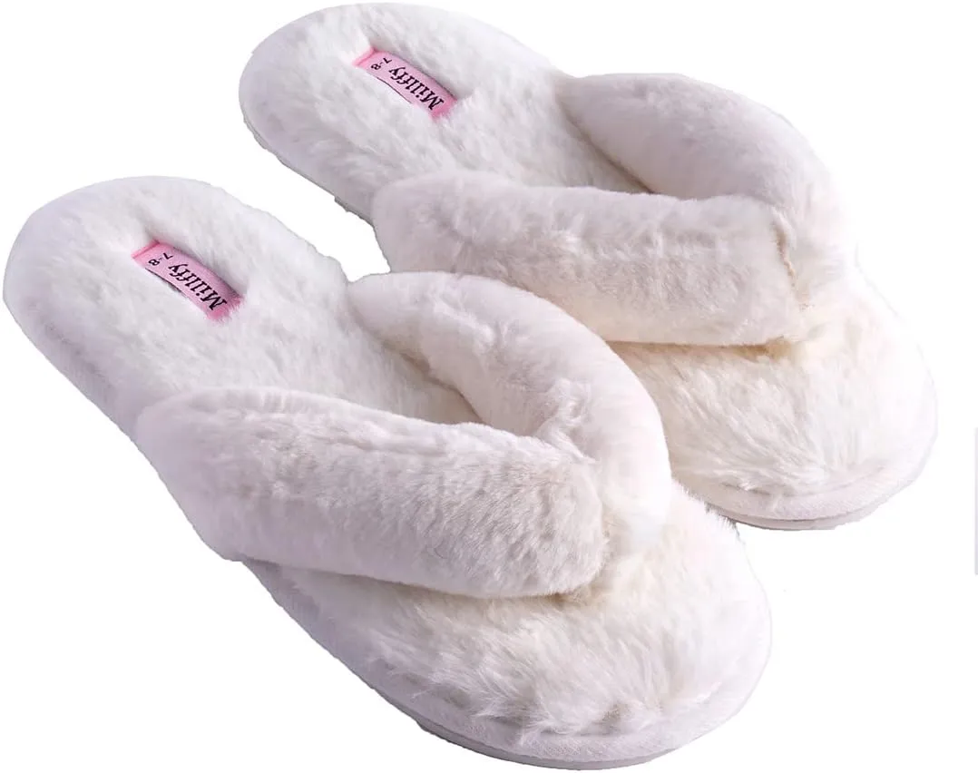 Millffy Fuzzy Fluffy Open Toe Slippers for Summer Warm Comfy flip Flop Slippers for Women Slip on