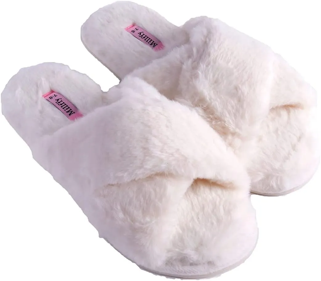 Millffy Fuzzy Fluffy Open Toe Slippers for Summer Warm Comfy flip Flop Slippers for Women Slip on
