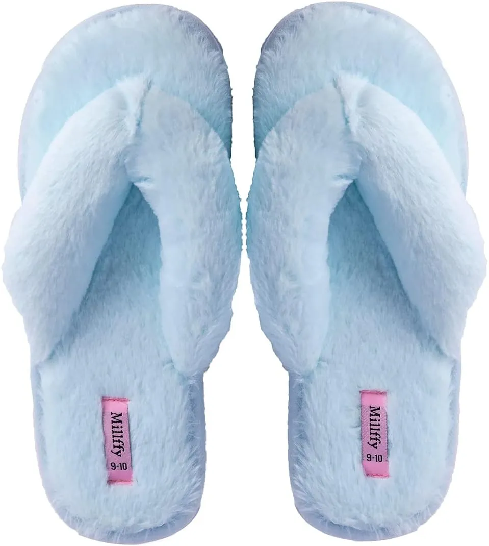 Millffy Fuzzy Fluffy Open Toe Slippers for Summer Warm Comfy flip Flop Slippers for Women Slip on