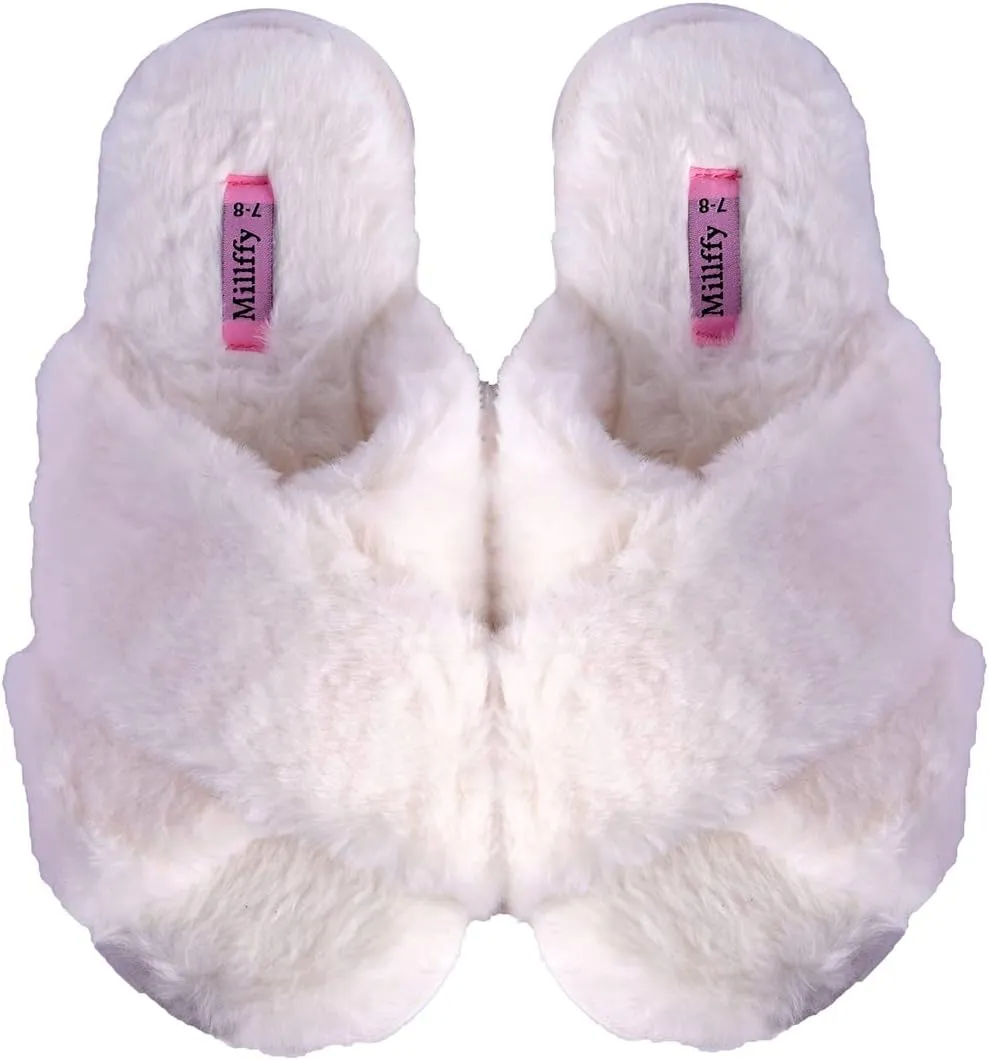 Millffy Fuzzy Fluffy Open Toe Slippers for Summer Warm Comfy flip Flop Slippers for Women Slip on