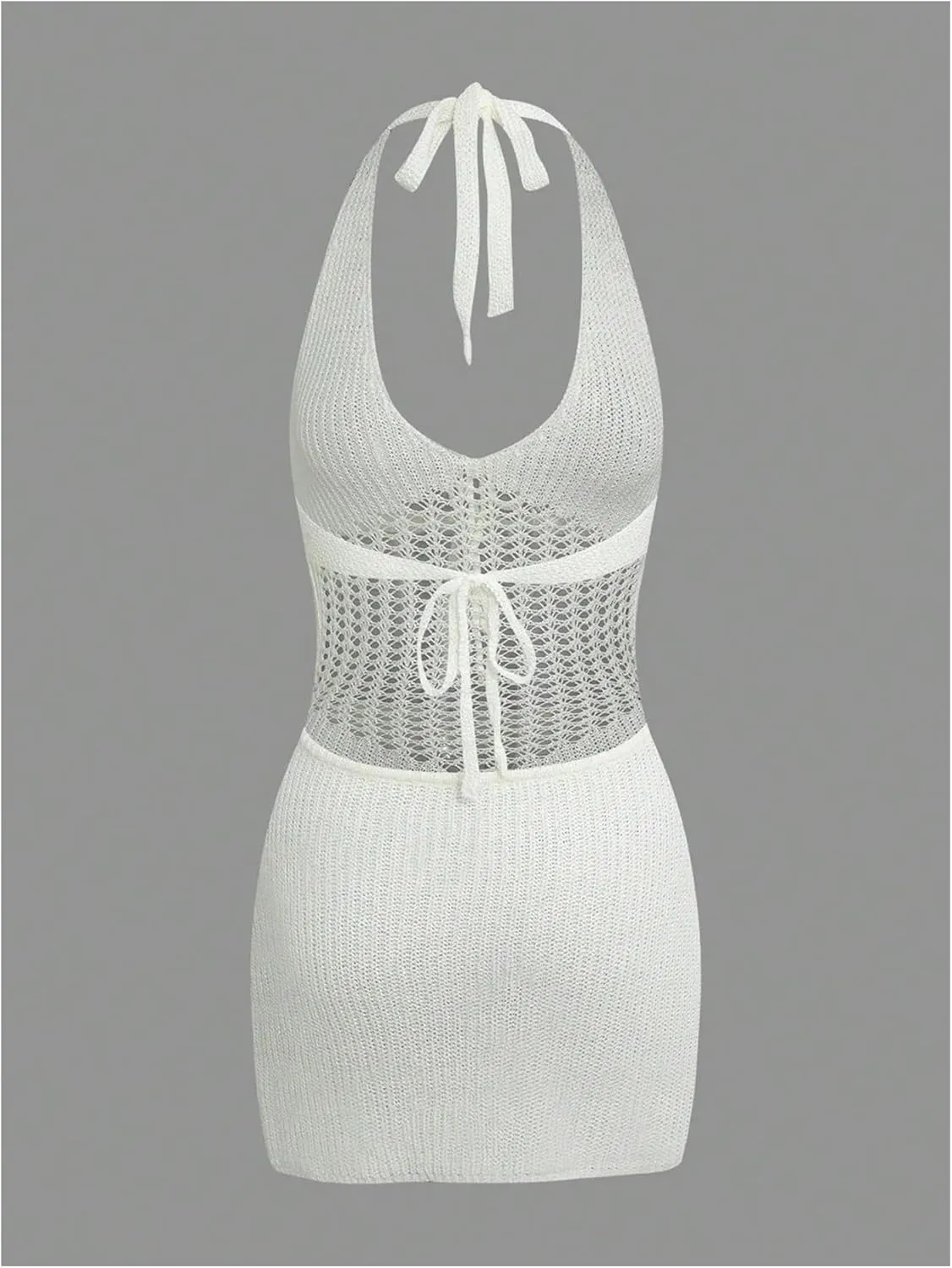 Milumia Women's Tie Backless Halter Crochet Dress Hollow Out Swimsuit Coverups Beachwear