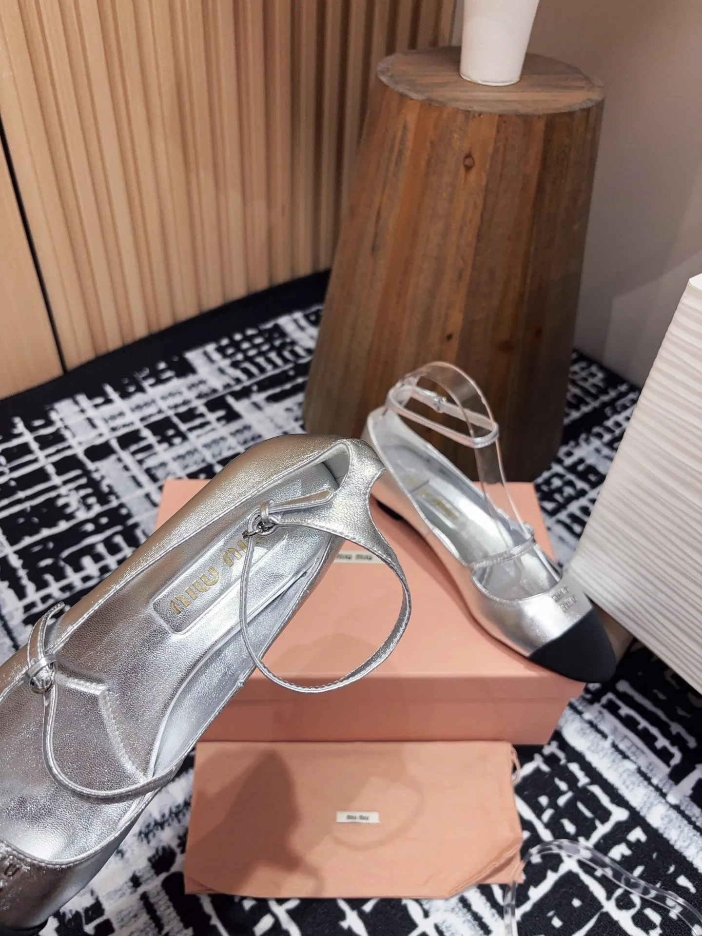Miu Ballet Flat Silver Metallic Sheepskin