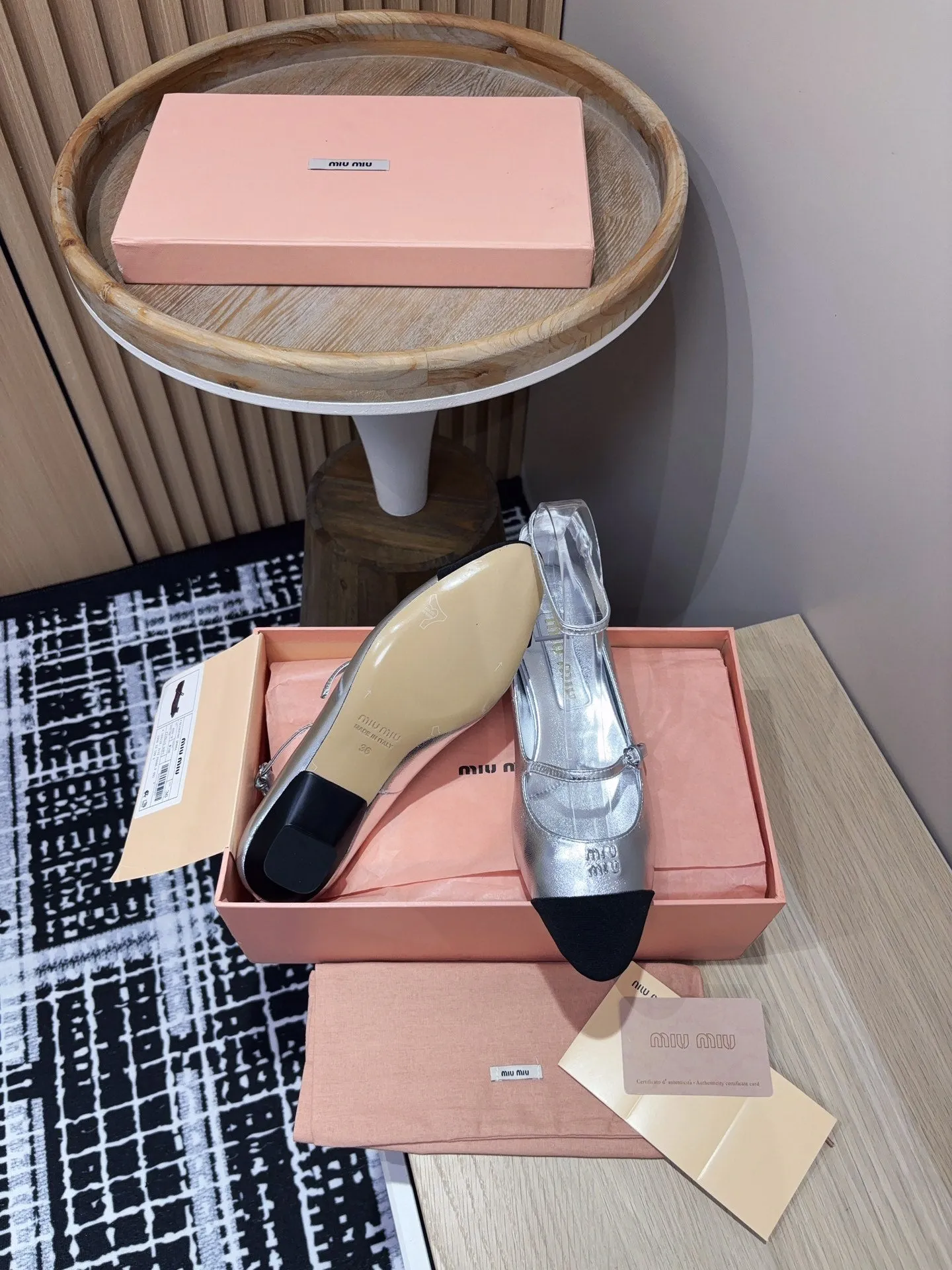 Miu Ballet Flat Silver Metallic Sheepskin