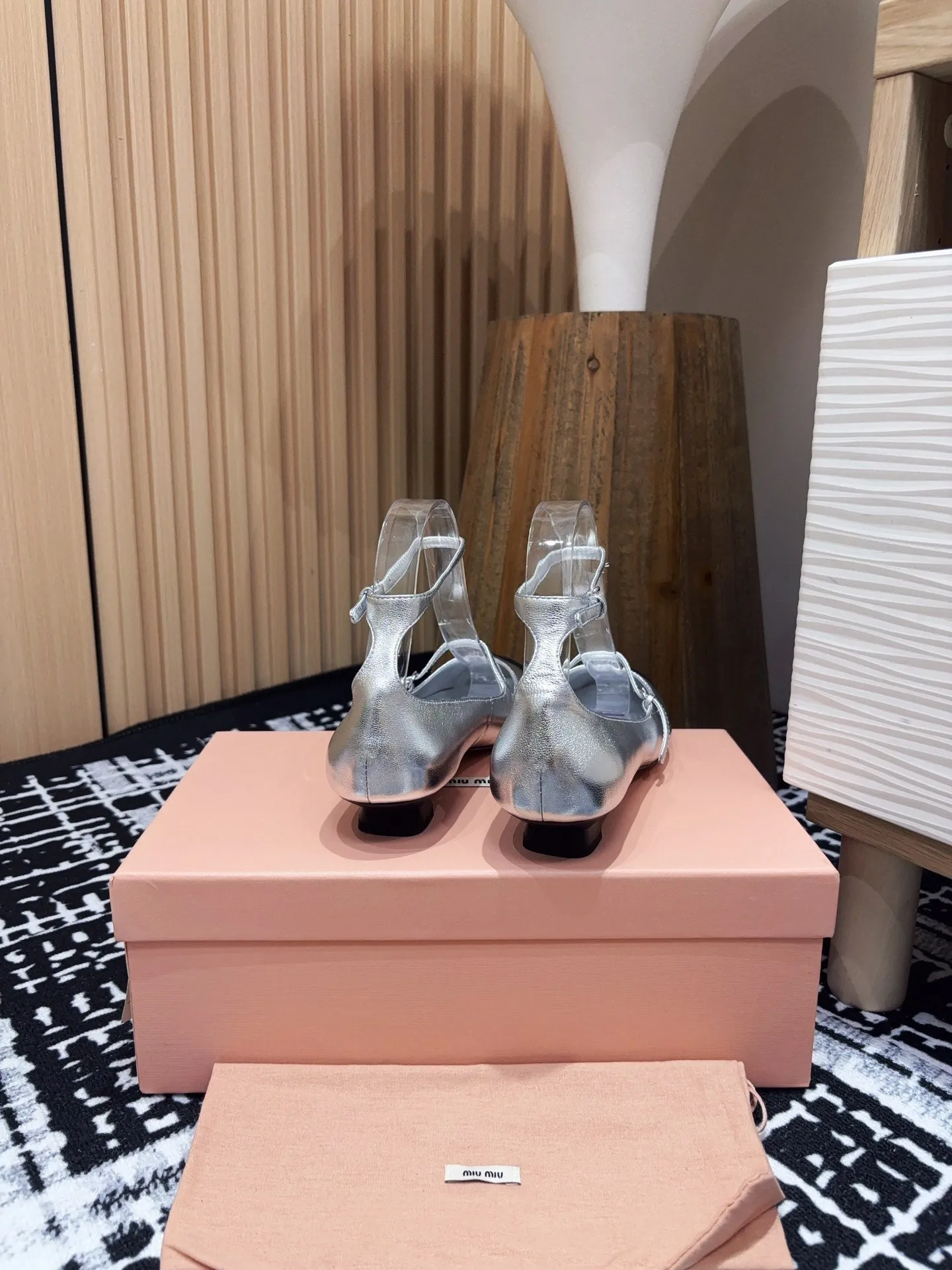 Miu Ballet Flat Silver Metallic Sheepskin