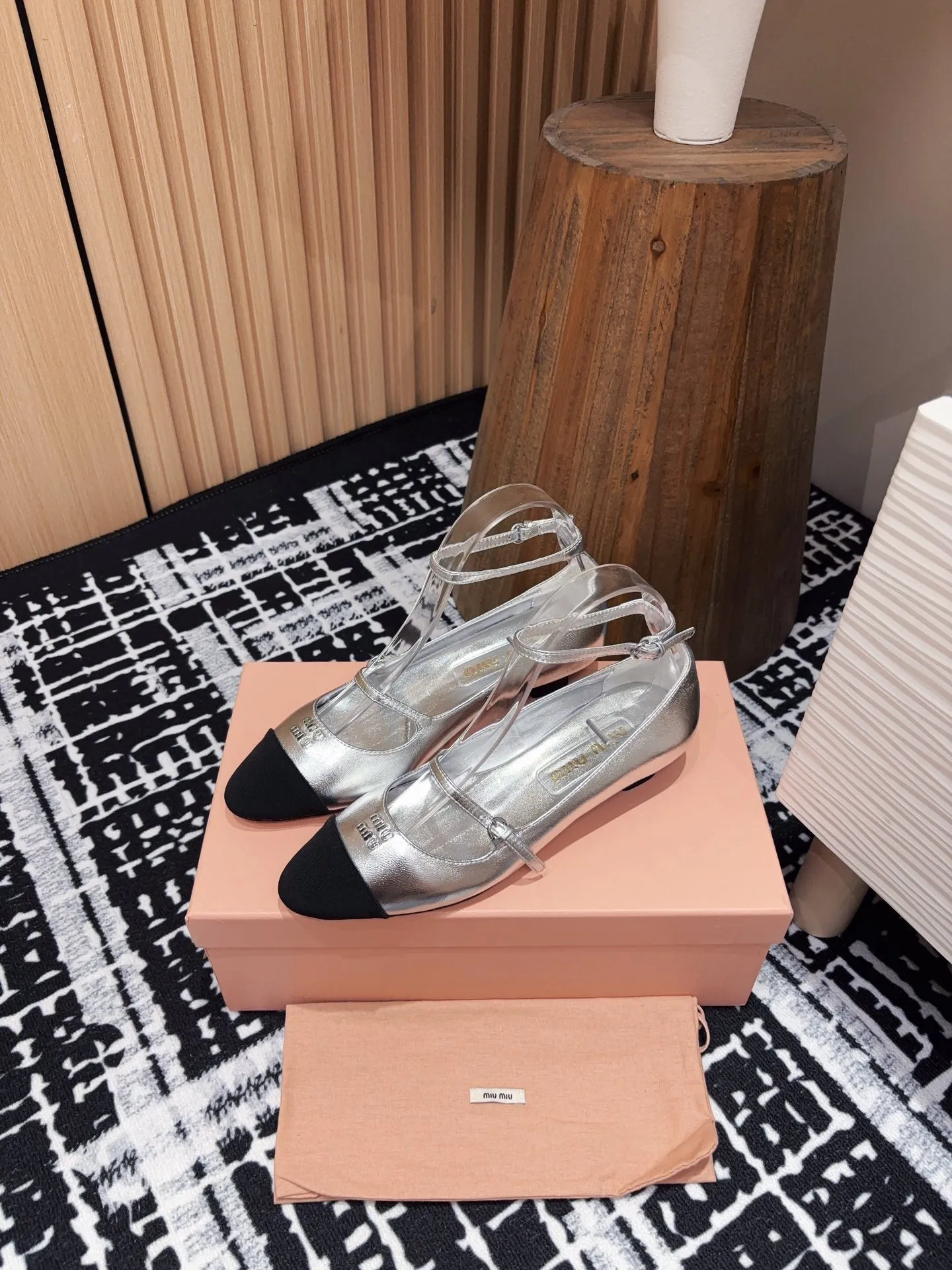 Miu Ballet Flat Silver Metallic Sheepskin