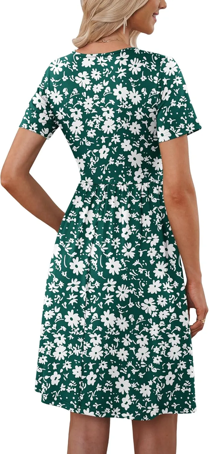 MOLERANI Women Summer Casual Short Sleeve V Neck Dresses Button Down Sundress Beach Vacation with Pockets Travel Outfits