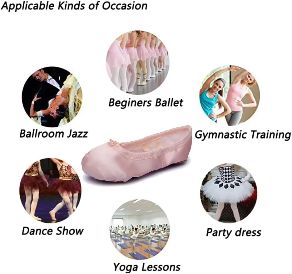 MSMAX Women's Ballet Shoes Satin Split Sole Flats for Dancing Gymnastic Yoga