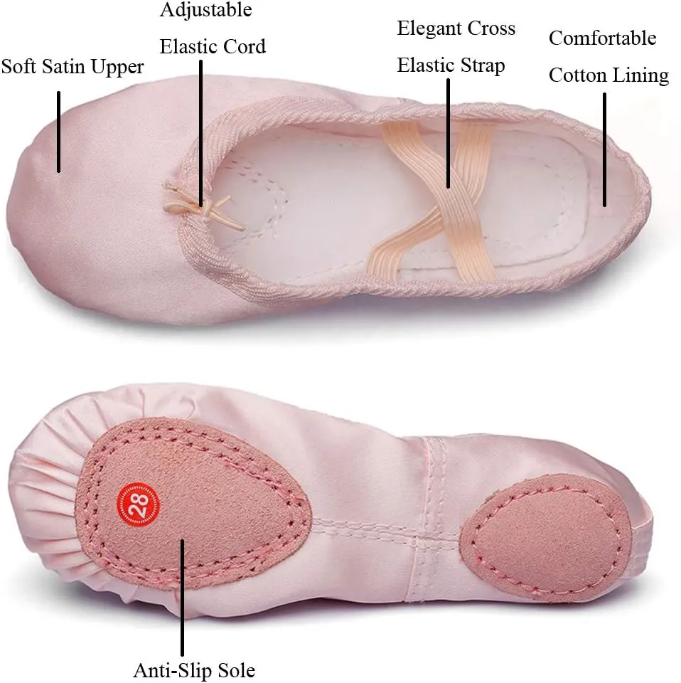 MSMAX Women's Ballet Shoes Satin Split Sole Flats for Dancing Gymnastic Yoga