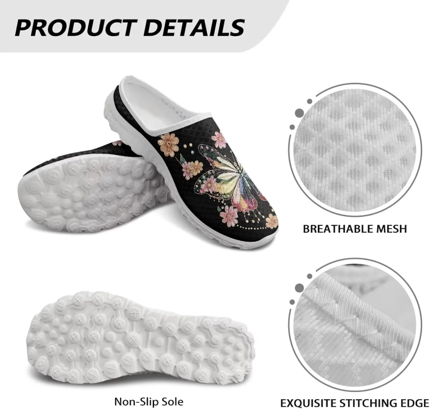 Mule Shoes for Women Summer Novelty Butterfly Outdoor Non-Slip Sneakers Hand Free Garden Walking Shoes Slip On