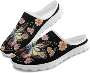 Mule Shoes for Women Summer Novelty Butterfly Outdoor Non-Slip Sneakers Hand Free Garden Walking Shoes Slip On