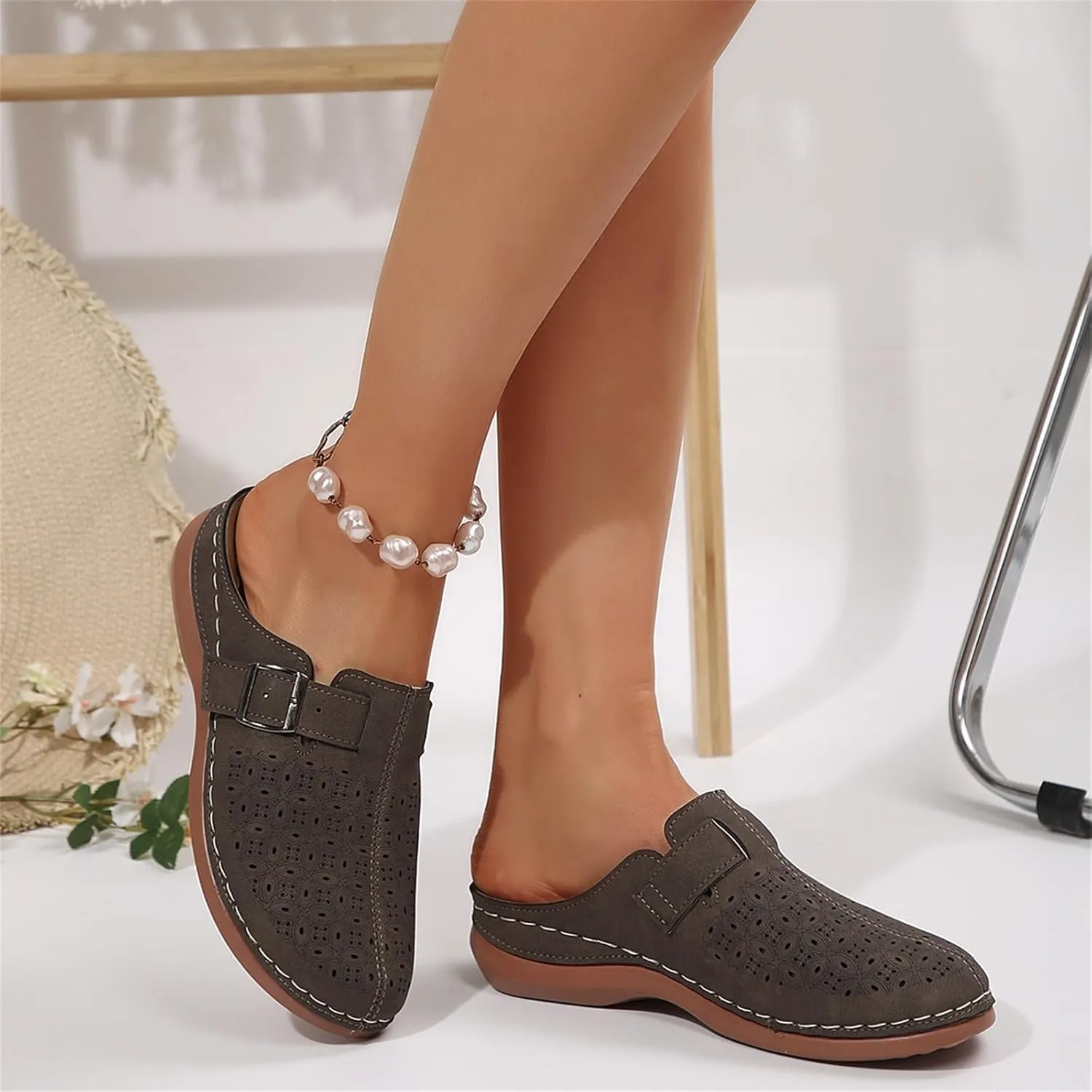 Mules for Women Wedge Sandals Comfortable Dressy Summer Closed Toe Casual Adjustable Hook Loop Alicegana Comfort on Shoes Clogs Platform Orthopedic Ankle Strap Slip On Walking Slippers