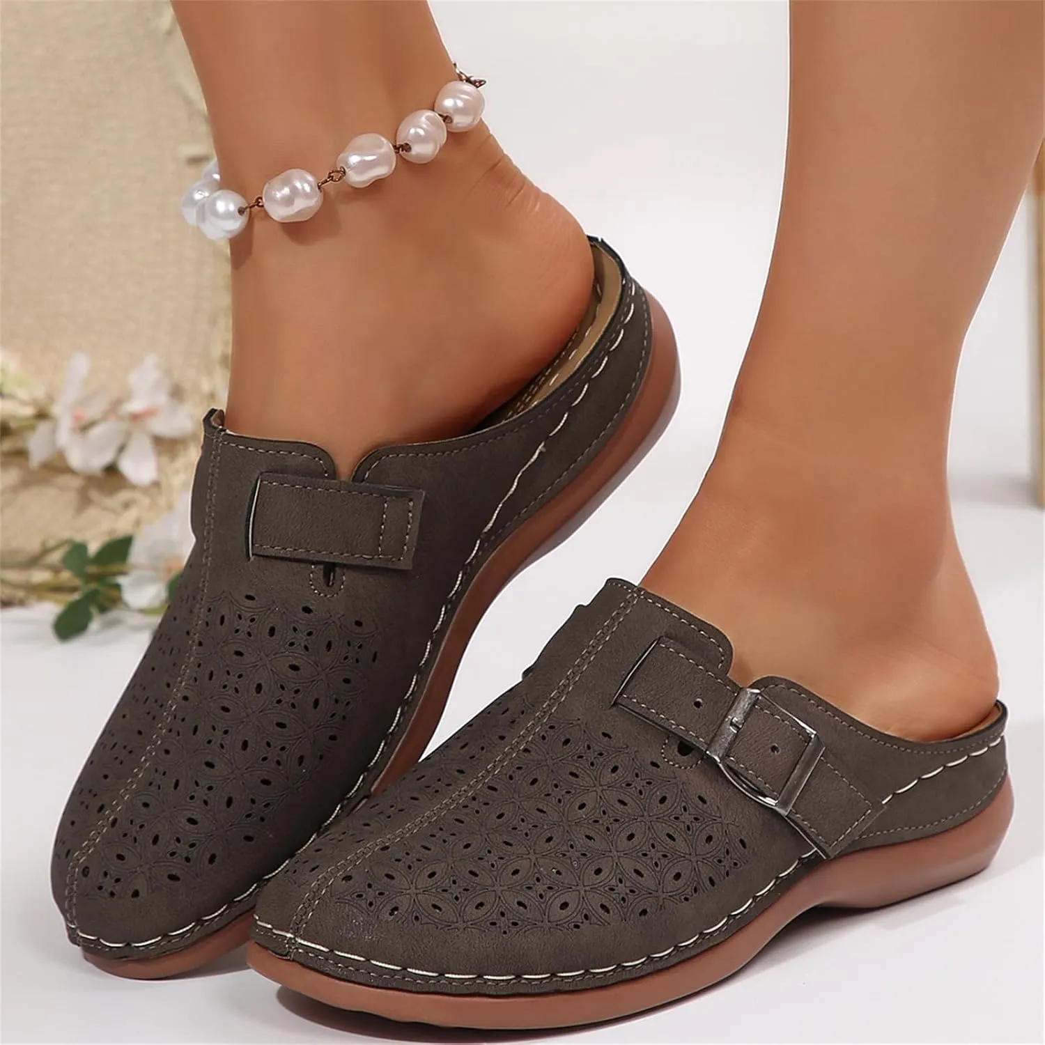 Mules for Women Wedge Sandals Comfortable Dressy Summer Closed Toe Casual Adjustable Hook Loop Alicegana Comfort on Shoes Clogs Platform Orthopedic Ankle Strap Slip On Walking Slippers