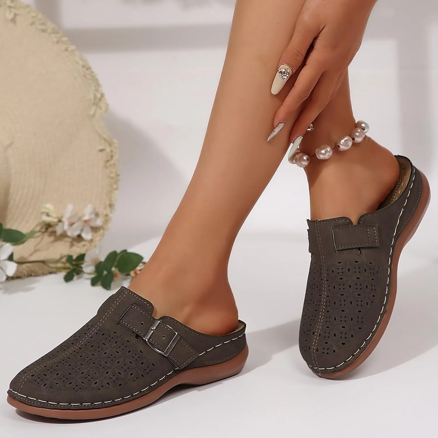 Mules for Women Wedge Sandals Comfortable Dressy Summer Closed Toe Casual Adjustable Hook Loop Alicegana Comfort on Shoes Clogs Platform Orthopedic Ankle Strap Slip On Walking Slippers