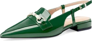Oh Mispares Slingback Flats for Women Closed Pointed Toe Low Heel Flat Sandals with Pearl Slip On Gold Flats Shoes for Women Wedding Office Causal
