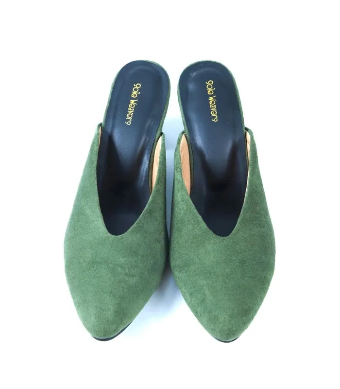 Olivia Mule Block Heels in Olive Green