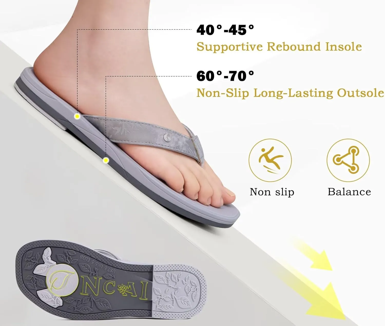 ONCAI Womens Cushion Flip Flops Women's Soft Comfortable Flip Flop Fashion Summer Beach Cute Lightweight Sandals for Woman Size 6-11