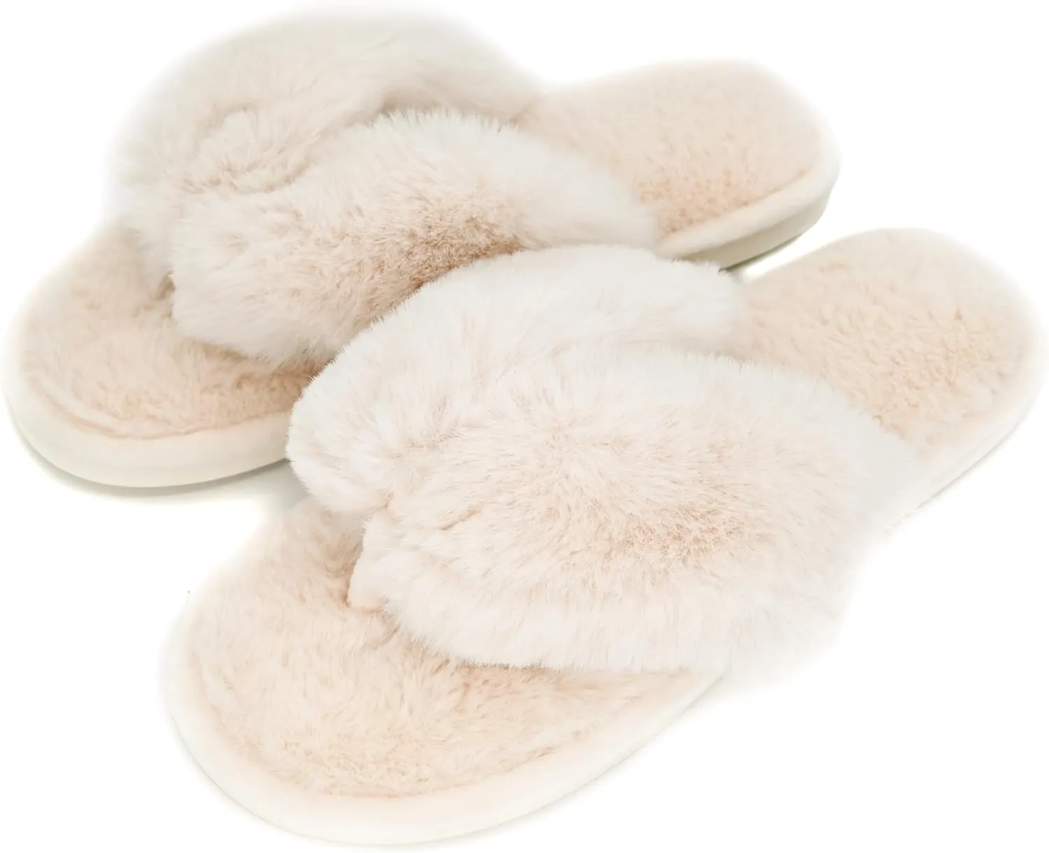Onmygogo Plush Indoor Flip Flop Thong Slippers for Women Open Toe, Fuzzy Faux Fur Spa House Slippers