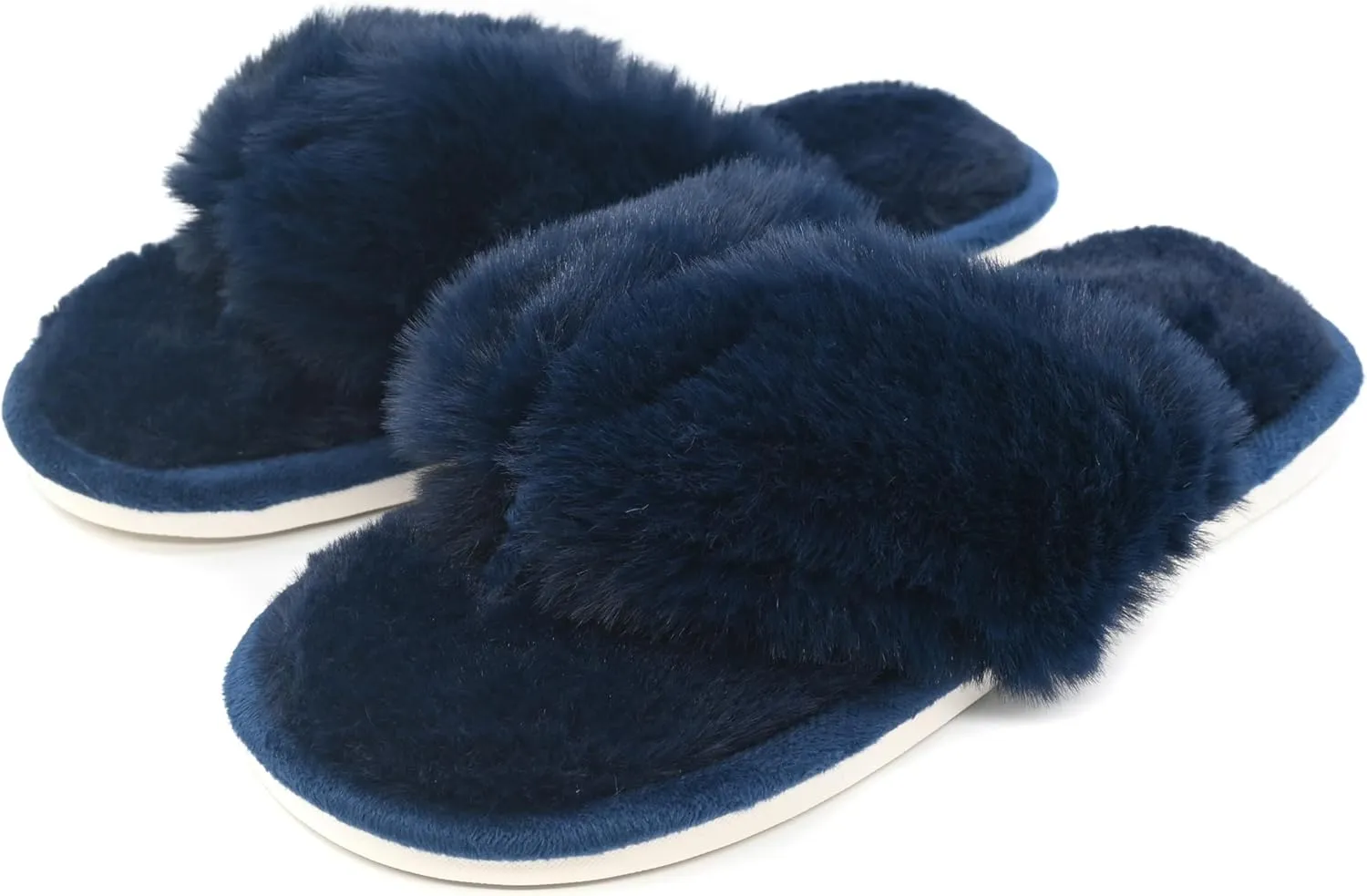 Onmygogo Plush Indoor Flip Flop Thong Slippers for Women Open Toe, Fuzzy Faux Fur Spa House Slippers