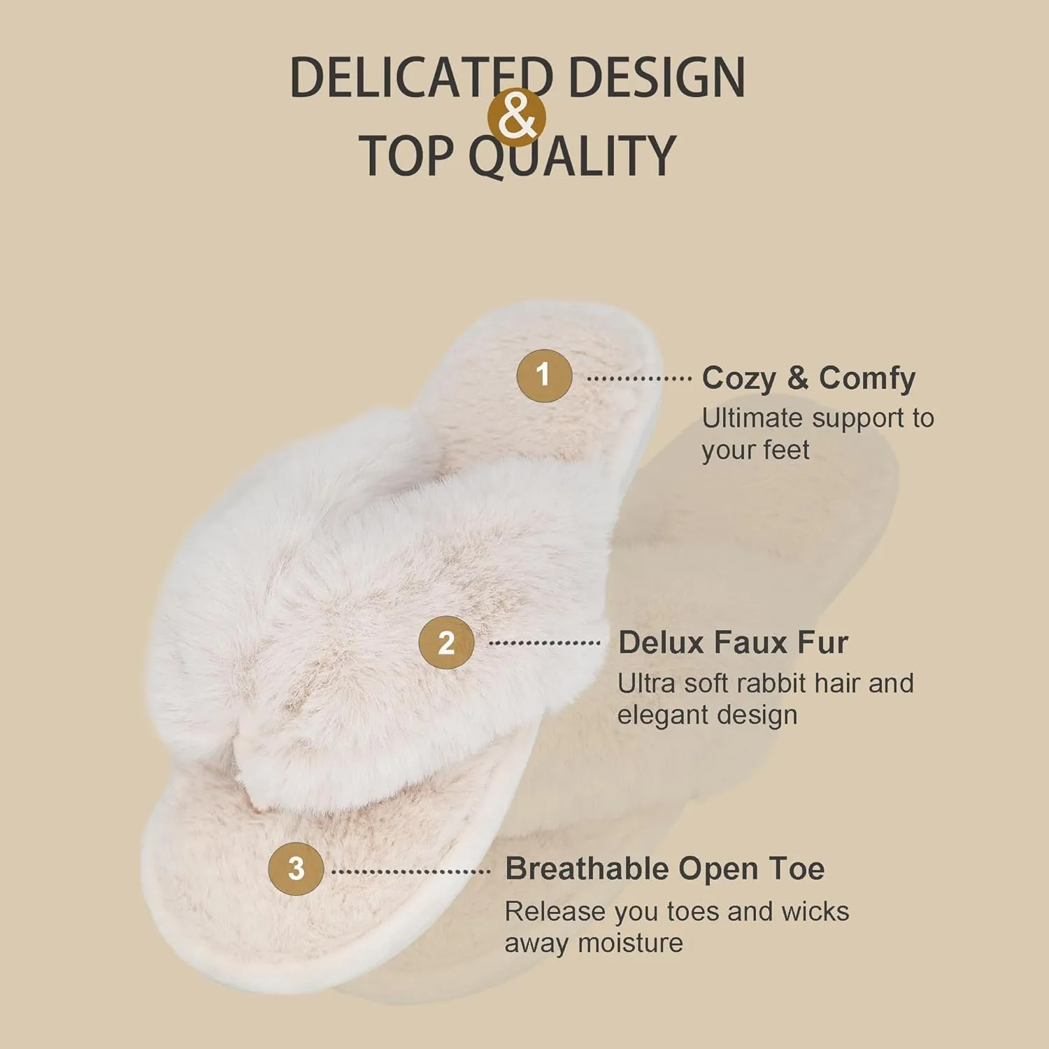 Onmygogo Plush Indoor Flip Flop Thong Slippers for Women Open Toe, Fuzzy Faux Fur Spa House Slippers