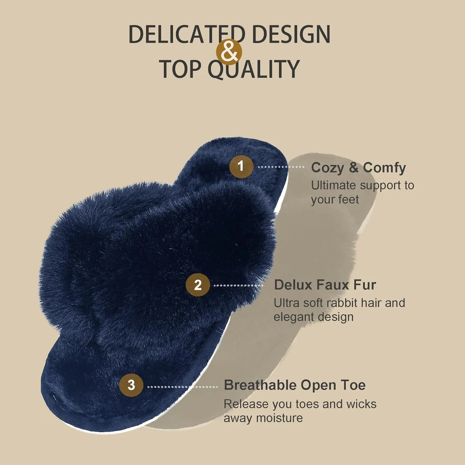 Onmygogo Plush Indoor Flip Flop Thong Slippers for Women Open Toe, Fuzzy Faux Fur Spa House Slippers