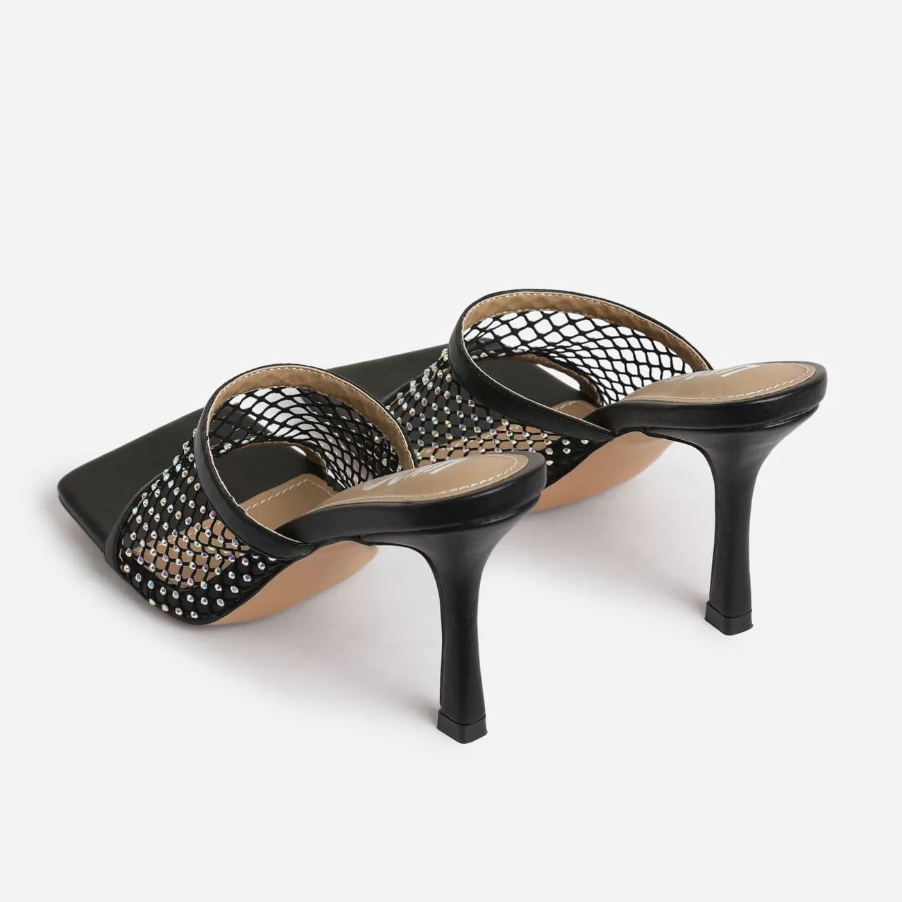 Open Balenc Toe Square Fishnet Heeled Koop LuxeModa Stiletto Black Mule Attractive Full assortment Slide
