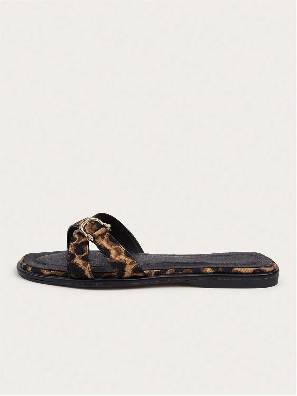OYOANGLE Women's Leopard Print Flat Sandals Criss Cross Band Retro Casual Slides