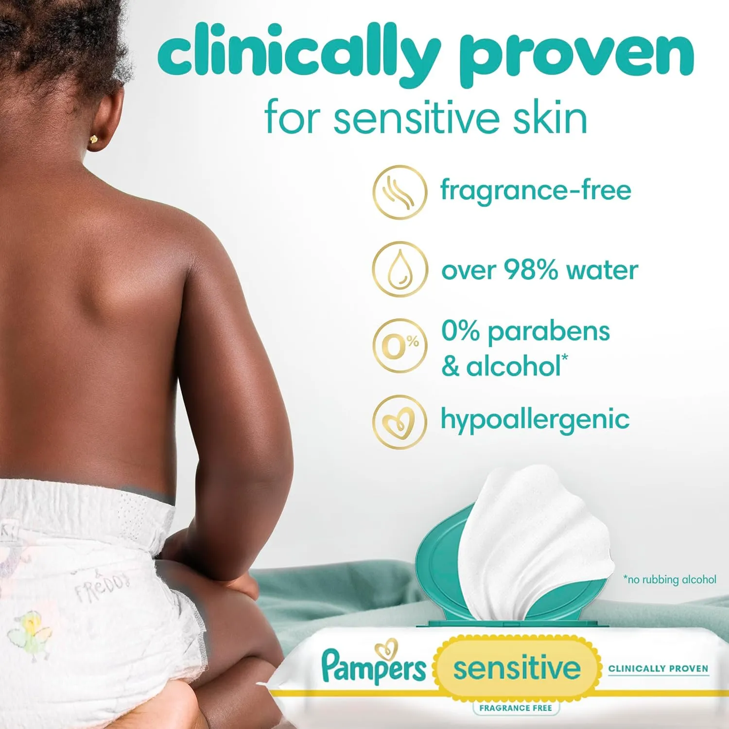 Pampers Baby Wipes Sensitive, Water Based Baby Wipes, Hypoallergenic and Unscented Baby Wipes, 504 Wipes Total (6 Flip-Top Packs)
