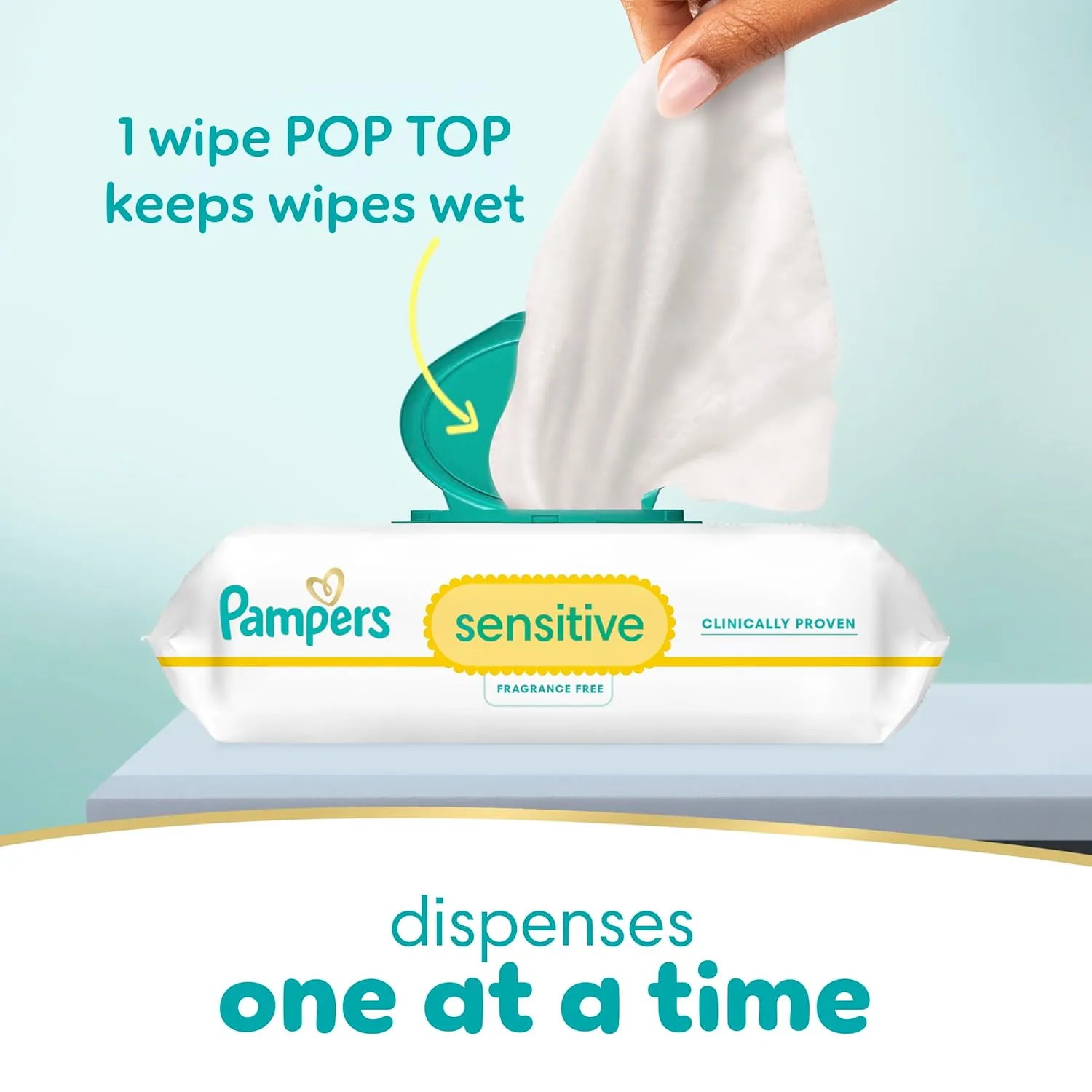 Pampers Baby Wipes Sensitive, Water Based Baby Wipes, Hypoallergenic and Unscented Baby Wipes, 504 Wipes Total (6 Flip-Top Packs)