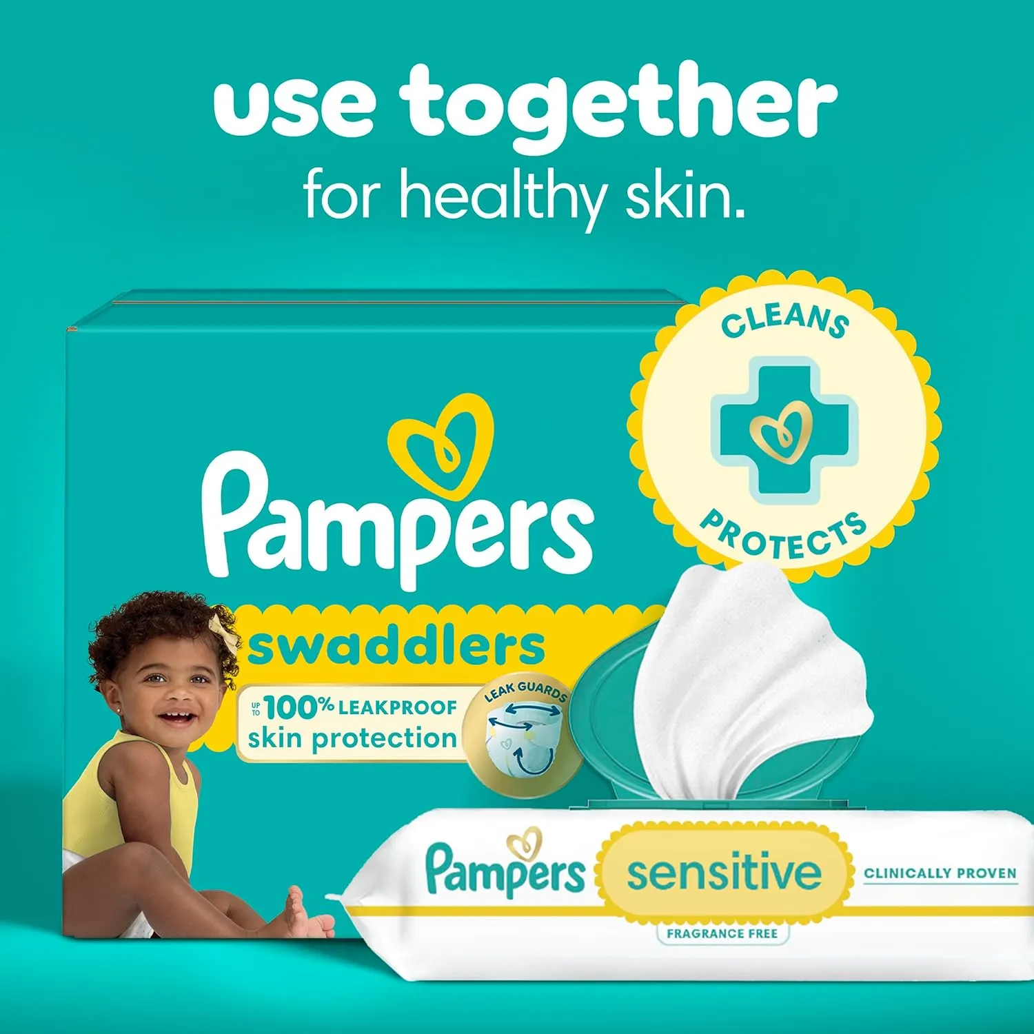 Pampers Baby Wipes Sensitive, Water Based Baby Wipes, Hypoallergenic and Unscented Baby Wipes, 504 Wipes Total (6 Flip-Top Packs)