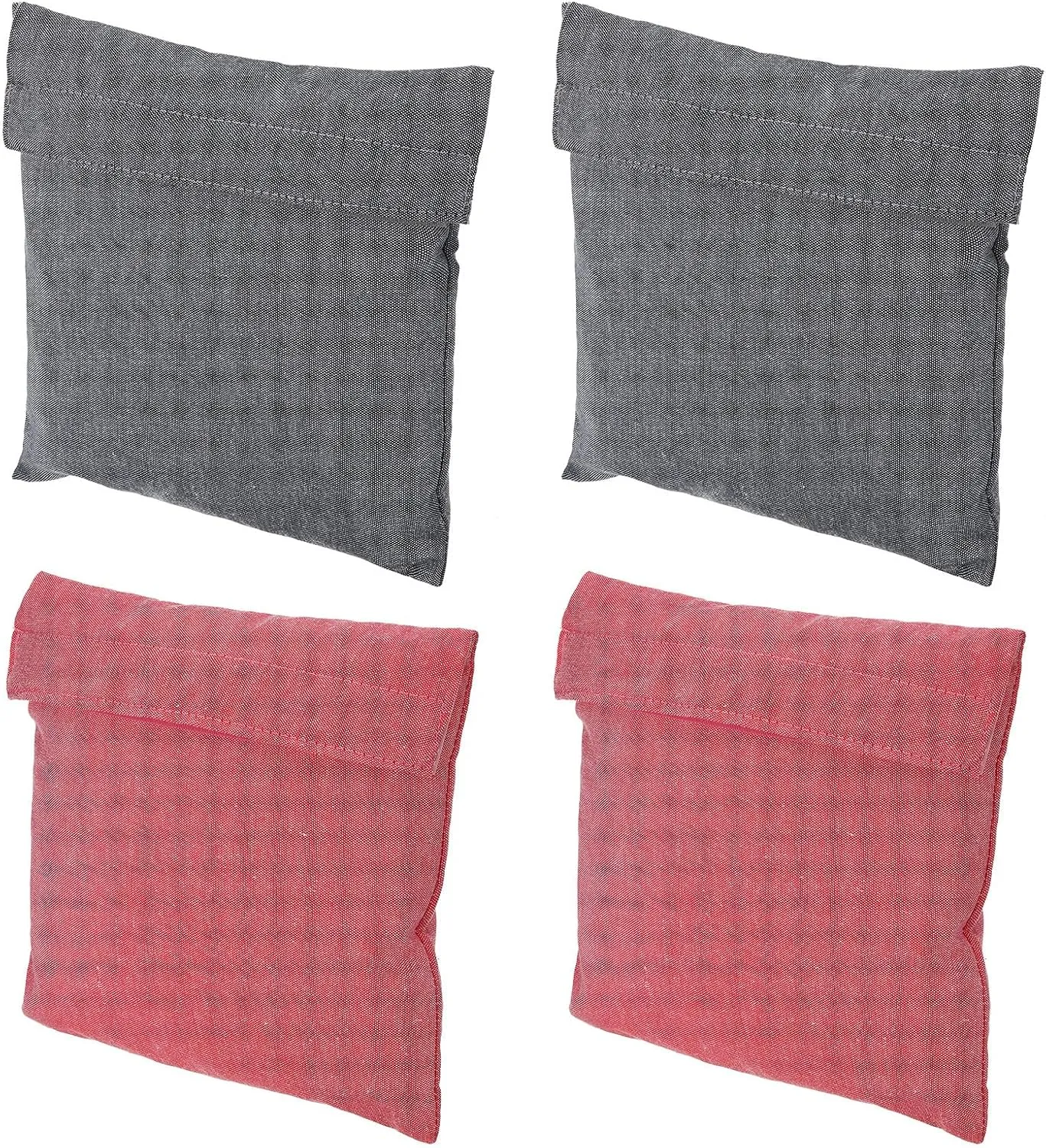 PATIKIL 7"x7" Reusable Snack Bag Sandwich Bag, 4 Pack Hook and Loop Fastener Flip Snack Sack Polyester Washable Portable, Fuchsia/Grey