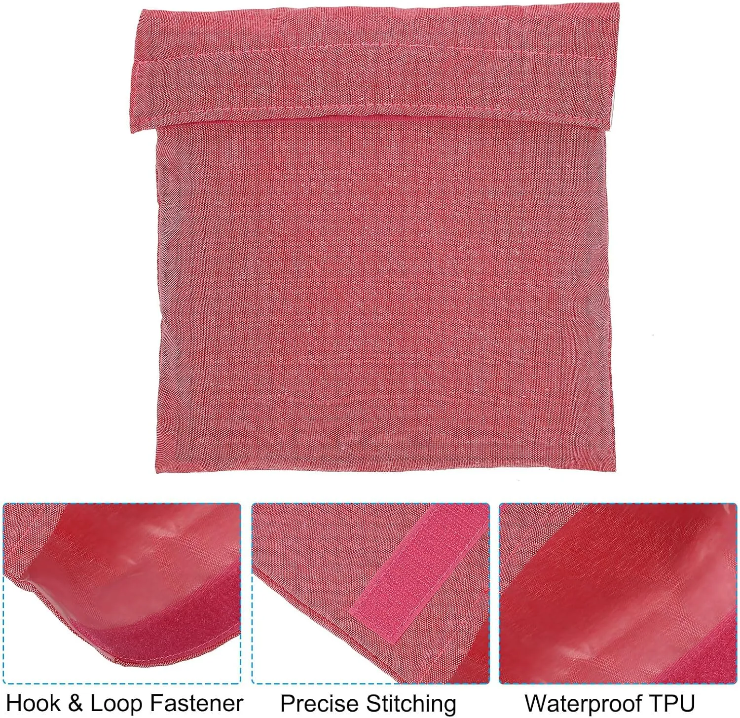 PATIKIL 7"x7" Reusable Snack Bag Sandwich Bag, 4 Pack Hook and Loop Fastener Flip Snack Sack Polyester Washable Portable, Fuchsia/Grey